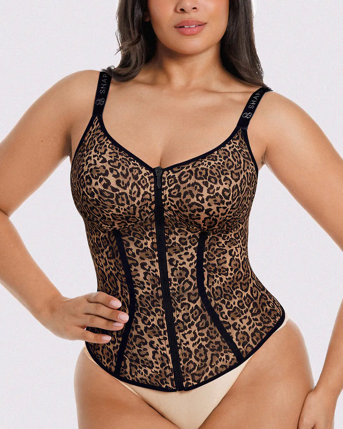 Tummy Control Corset Top - Tan Leopard