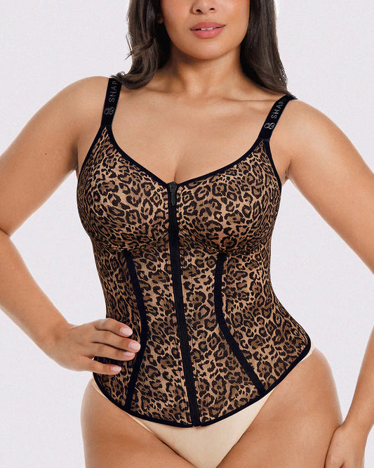 Tummy Control Corset Top - Tan Leopard